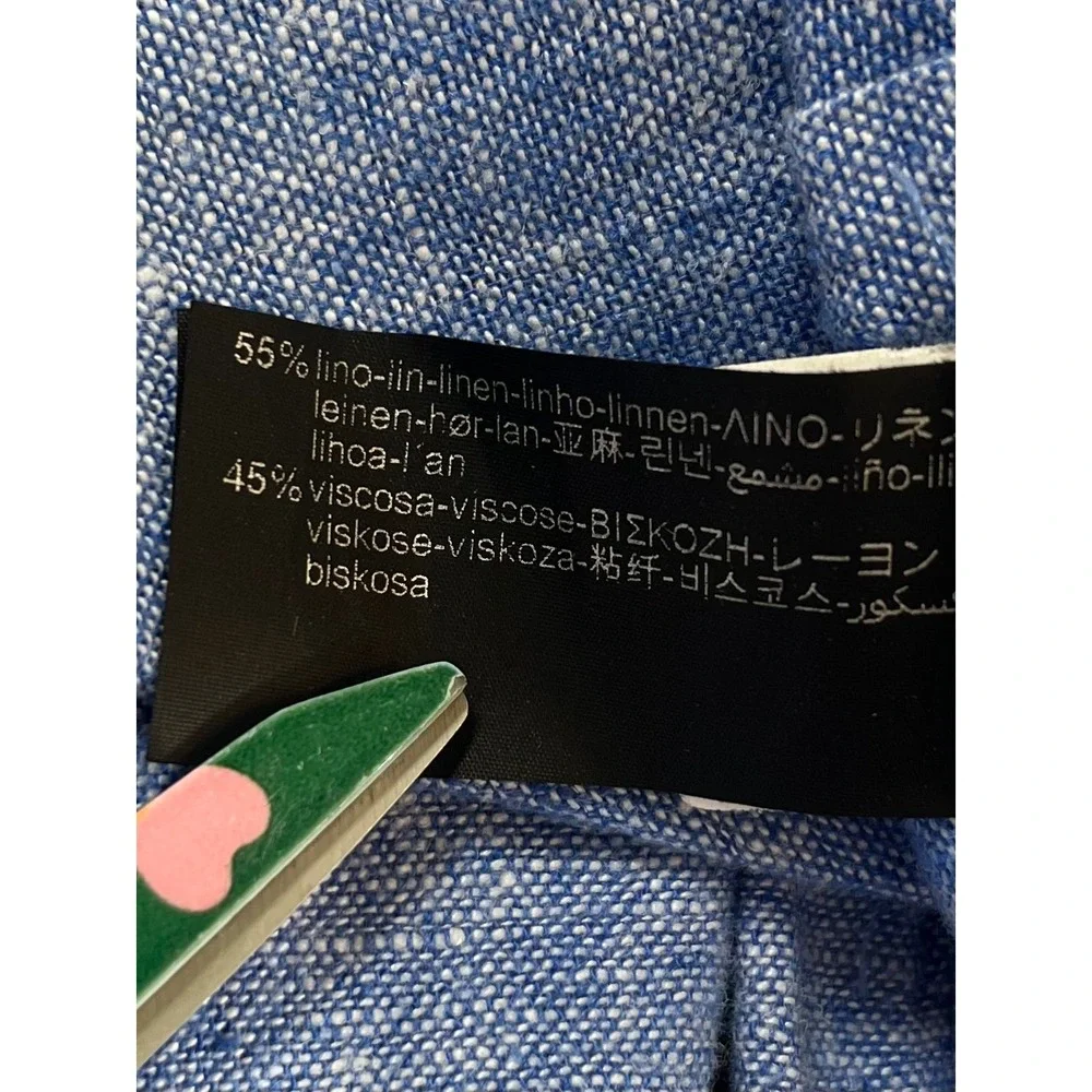 Zara Pants Womens XL Blue Linen Blend High Rise Wide Leg Cropped Patch Pocket